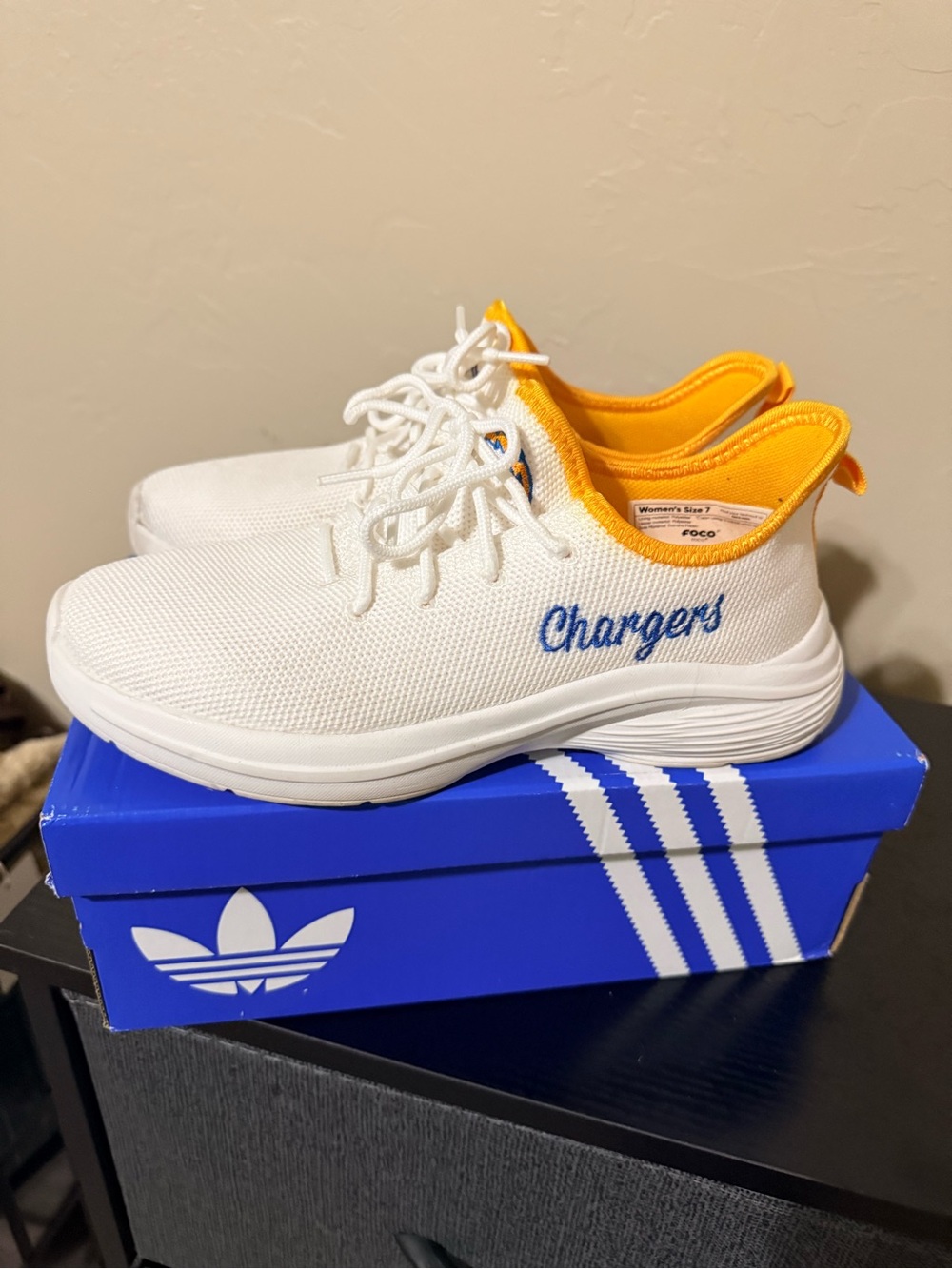 White & Yellow Women's Chargers Athletic Slip-On Sneakers